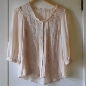Tea n Rose Button Down Sheer Embroidered Shirt